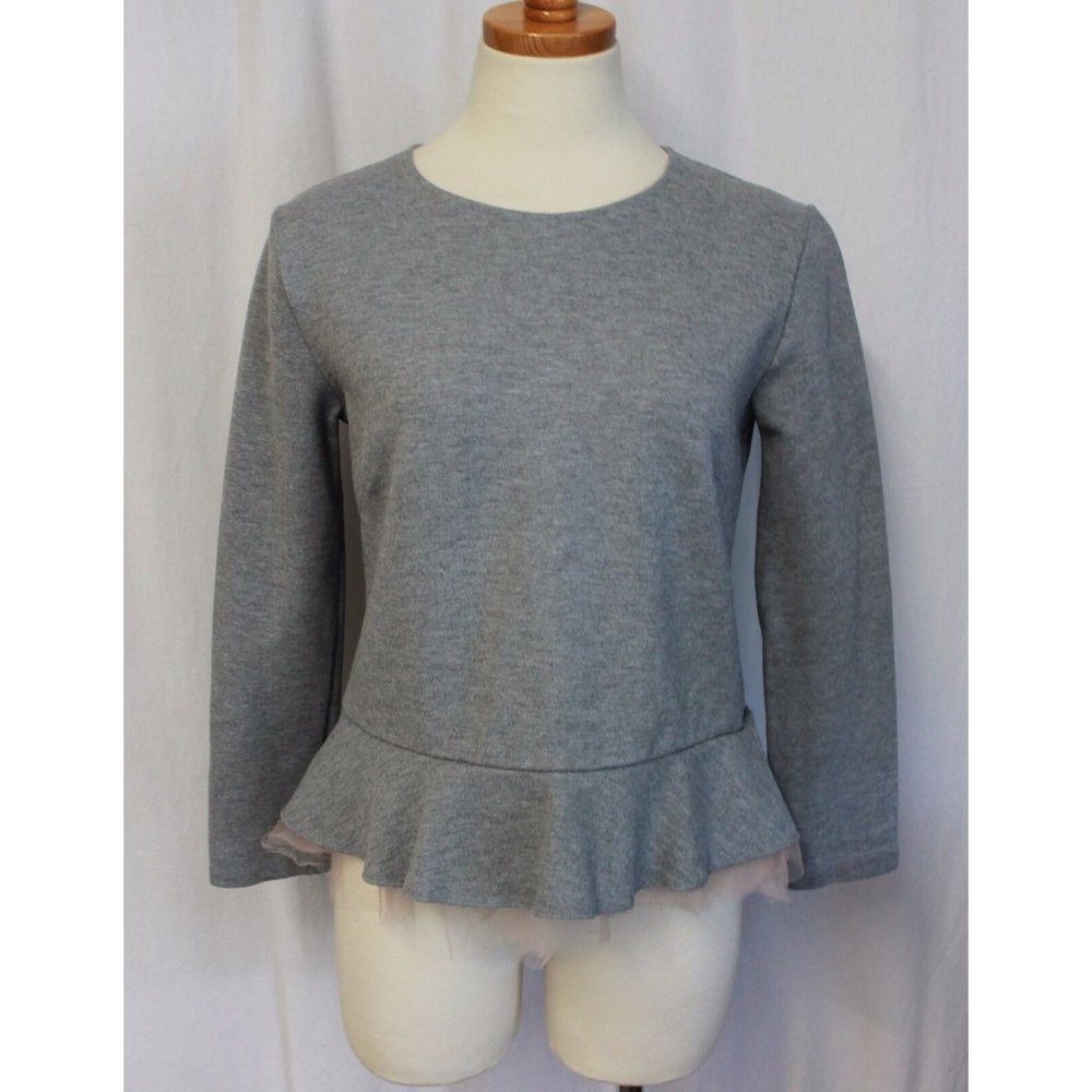 J CREW TULLE HEM TOP SLIM FIT PONTE KNIT GREY SIZE MEDIUM NEW F7533